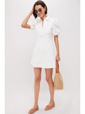 Hyacinth House Front Zip Denim Mini Dress in White New Womens